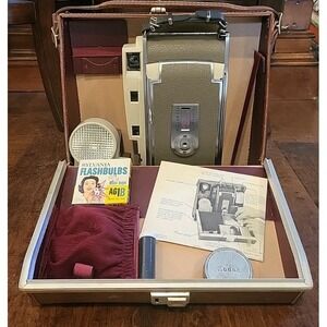 Vintage Polaroid Electric Eye 850 Land Camera Leather Case With Contents Bulb